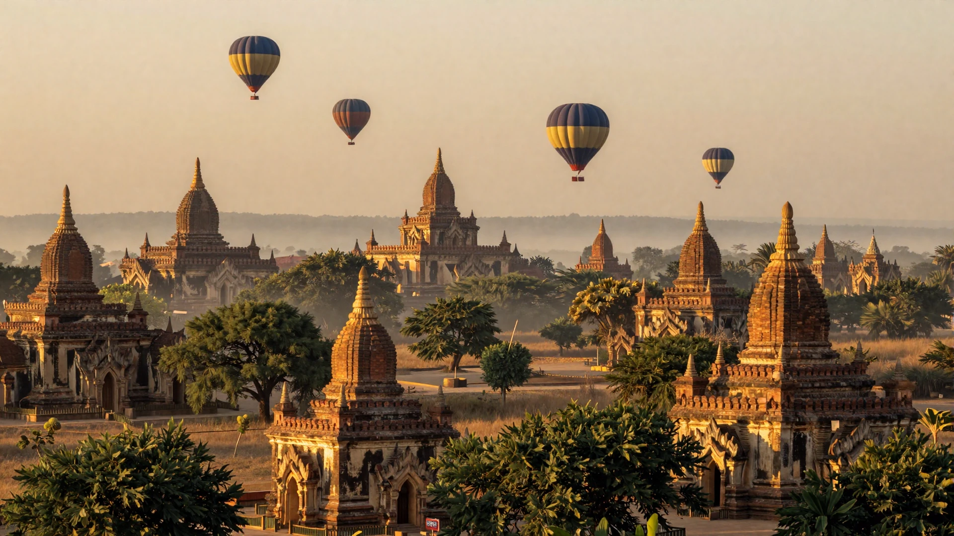 Ancient pagodas of Bagan Myanmar at golden hour for Burmese women dating