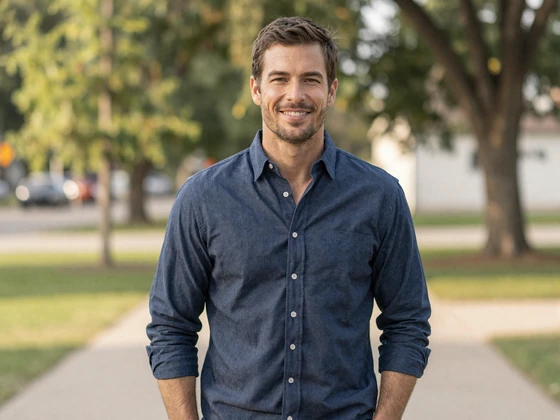 Example of an ideal main dating profile photo with natural lighting and warm smile