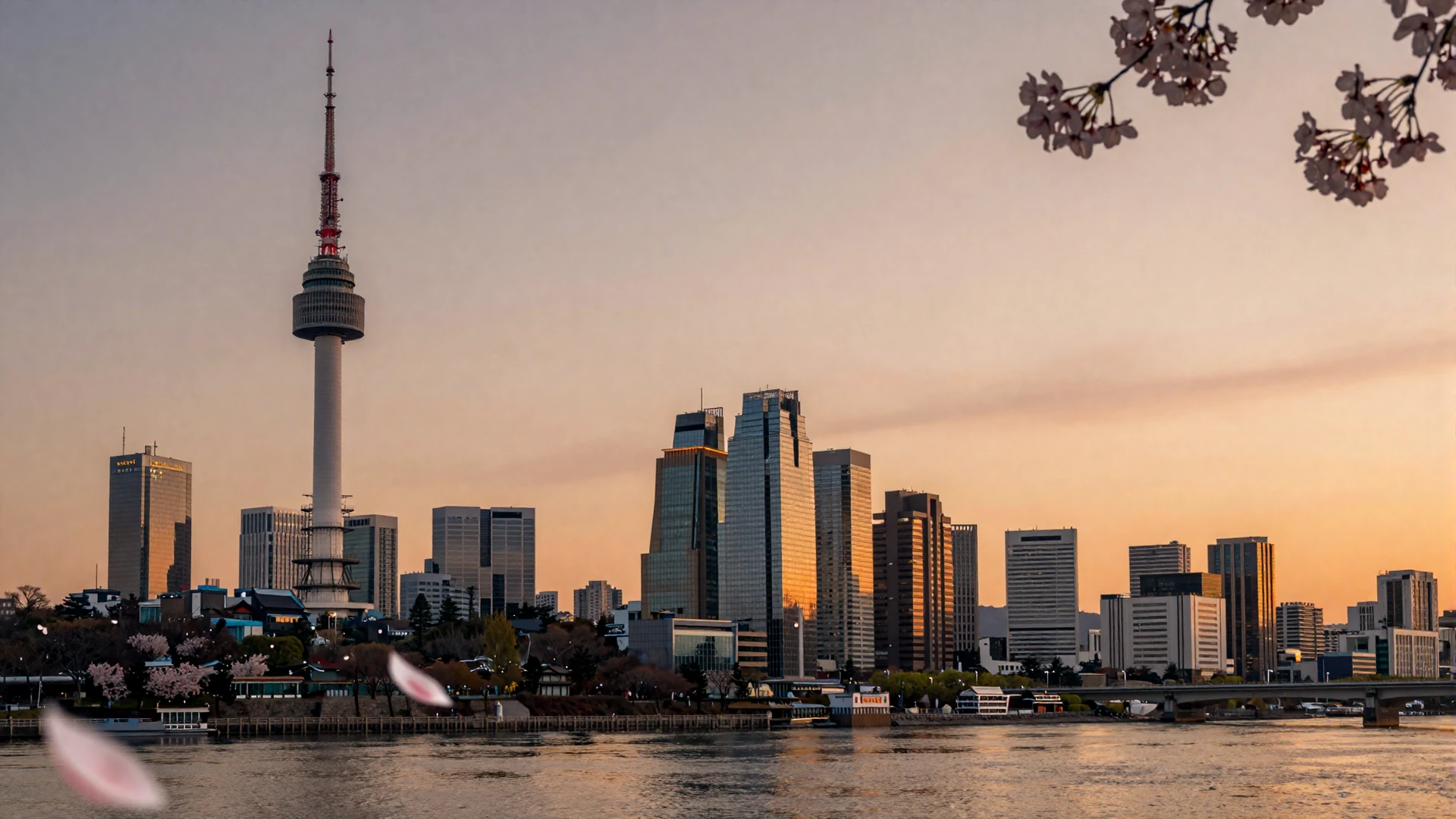Seoul South Korea cityscape at sunset with N Seoul Tower for Korean women dating