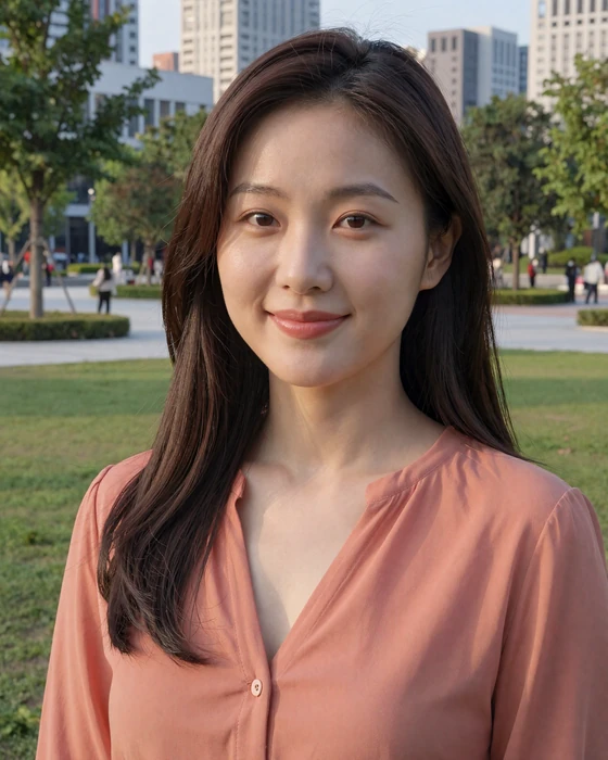 Chinese woman smiling in modern urban park - date asian women online