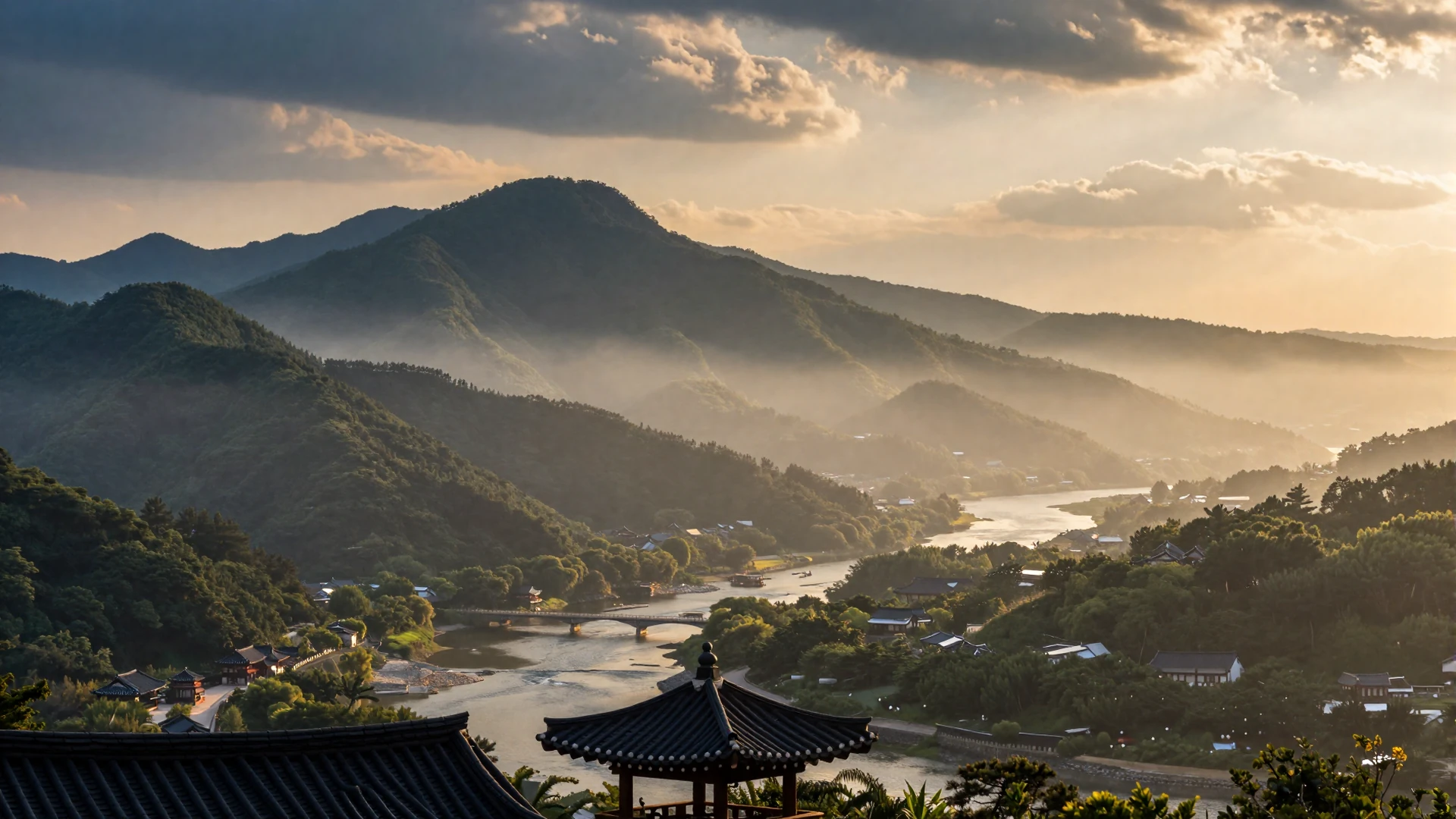 Korean peninsula misty mountains at dawn representing North Korean women dating