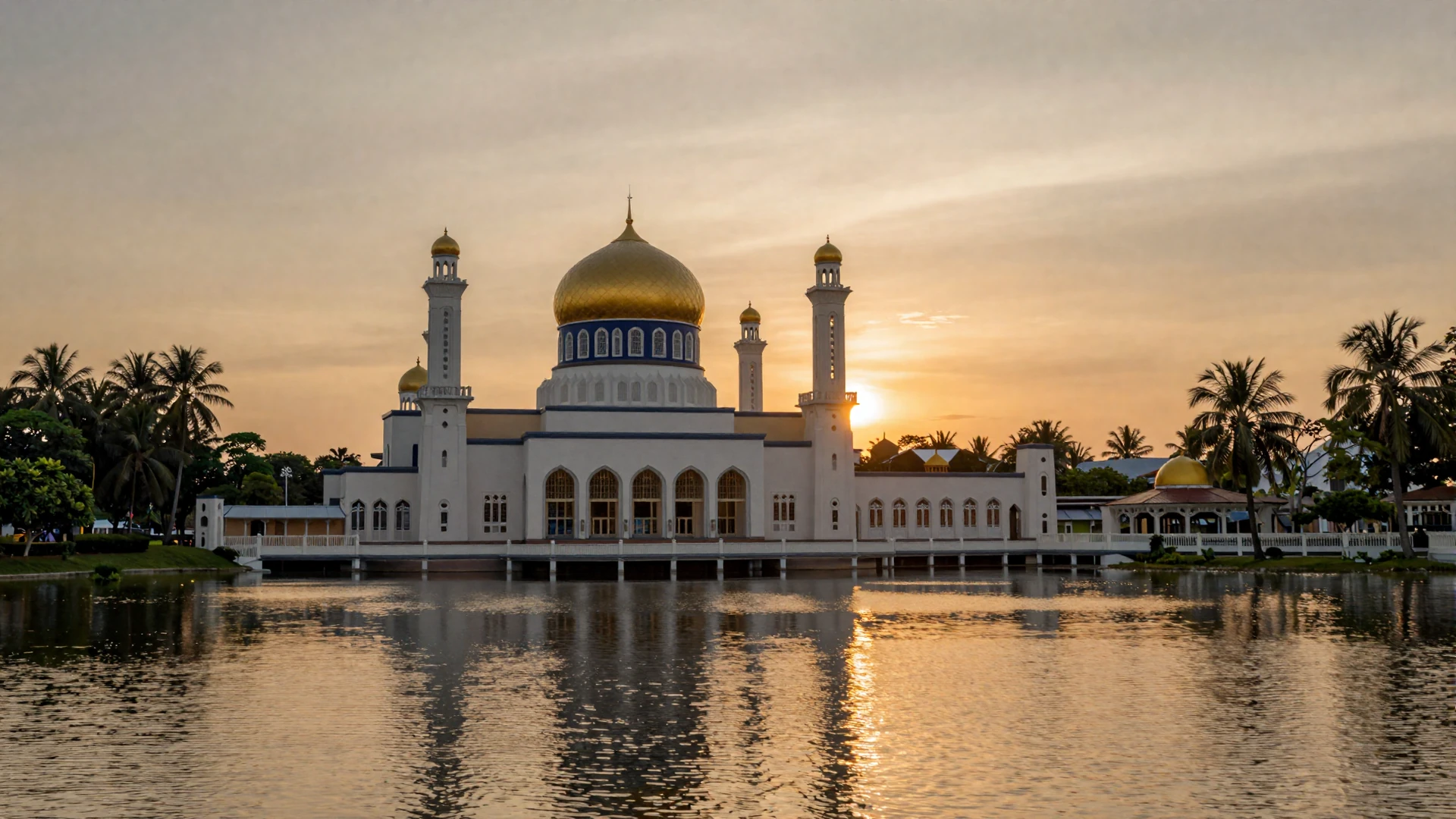 Sultan Omar Ali Saifuddien Mosque in Brunei at golden hour for Bruneian women dating