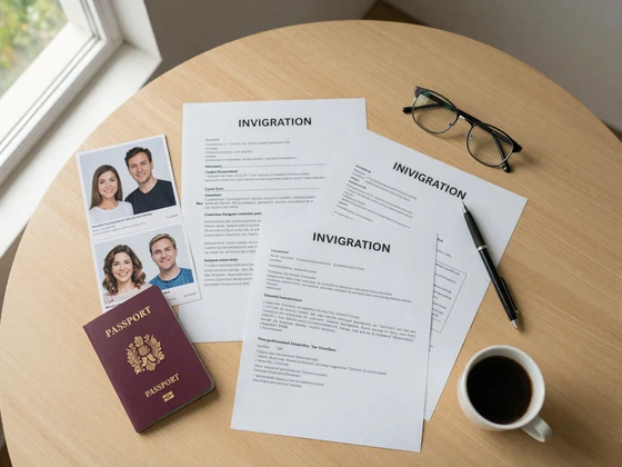 Immigration documents and couple photos organized for K-1 visa filing