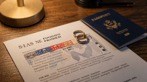 US passport and visa documents with wedding rings symbolizing K-1 fiancee visa process