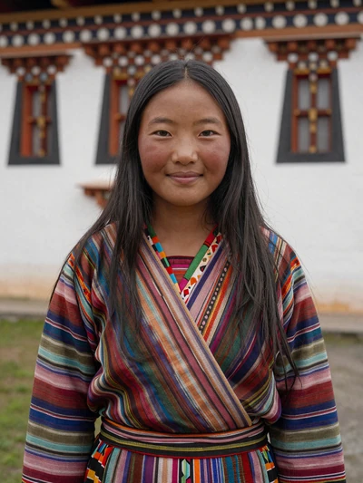 Bhutanese woman Tshering from Thimphu wearing traditional kira seeking serious relationship