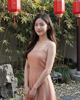 Beautiful Chinese woman in traditional garden setting ready for dating