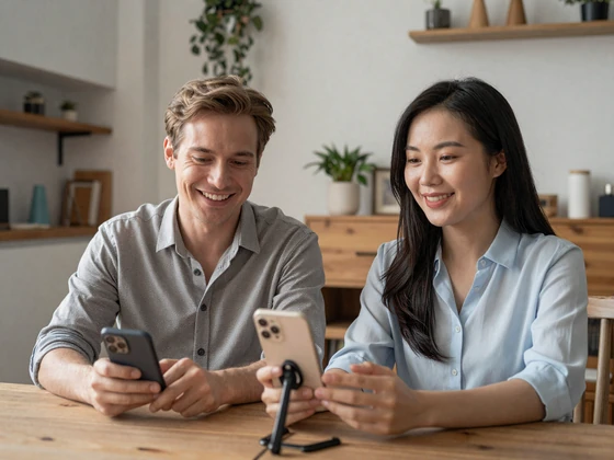 Couple on video call bridging distance between America and Vietnam
